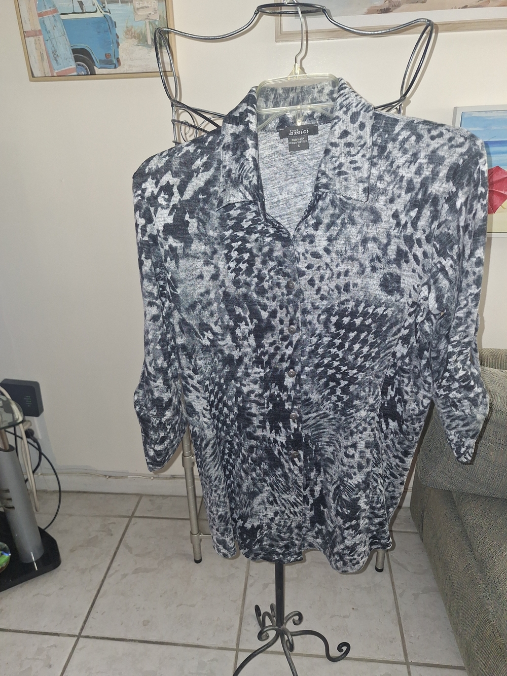 Alfani Women's Black & Gray Patterned Button-Down Shirt